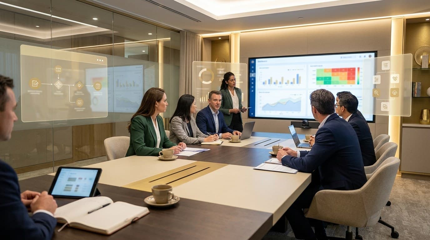 Healthcare paid media team reviewing campaign performance and patient demand dashboards